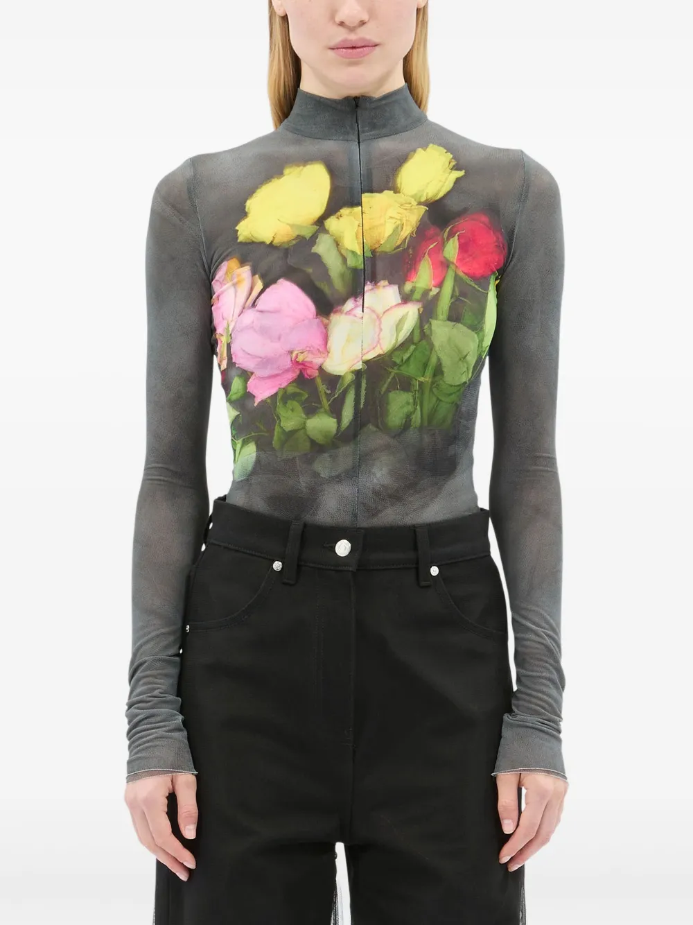 MSGM Body met bloemenprint en rits Zwart