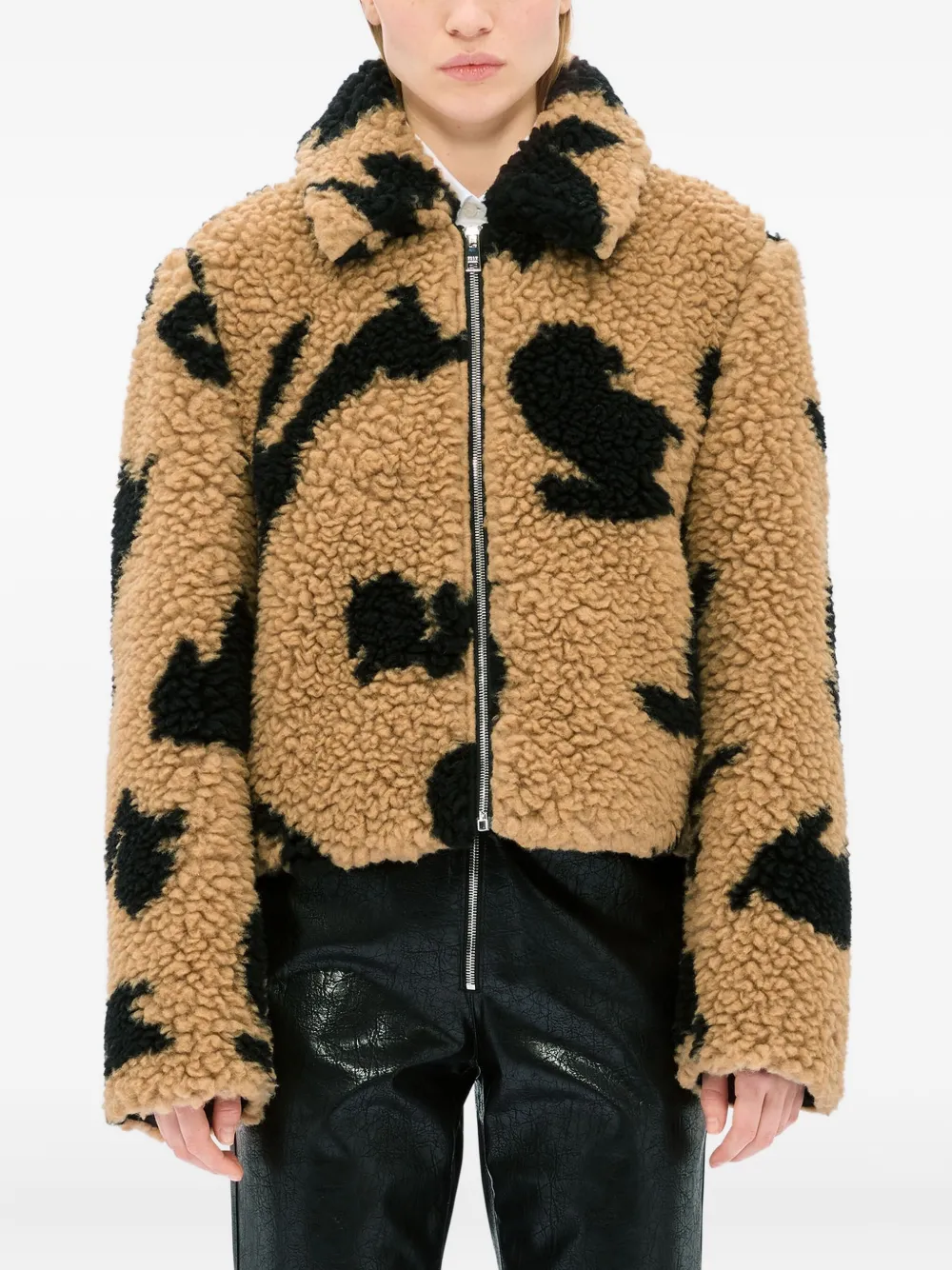 Msgm Patterned Zip-up Jacket In Brown