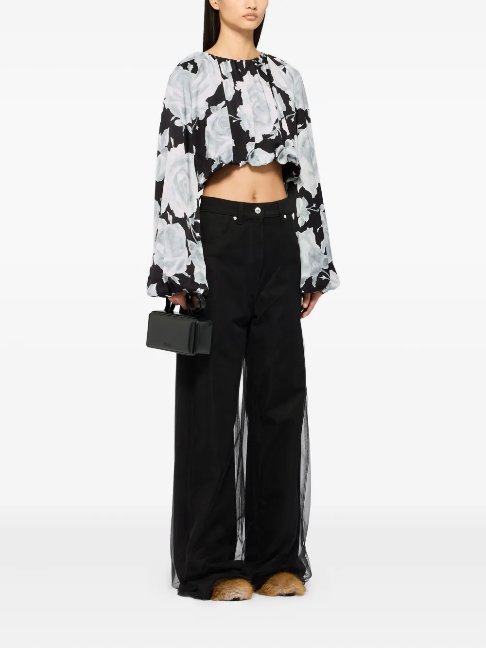MSGM floral long-sleeve blouse - Zwart