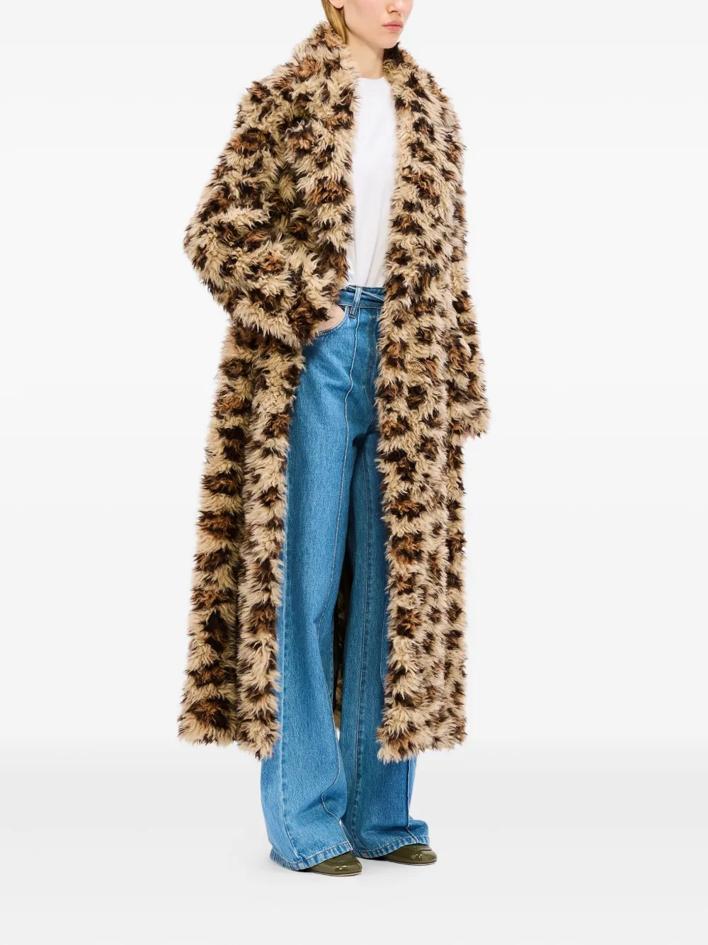 Msgm Leopard-print Belted Coat In Brown