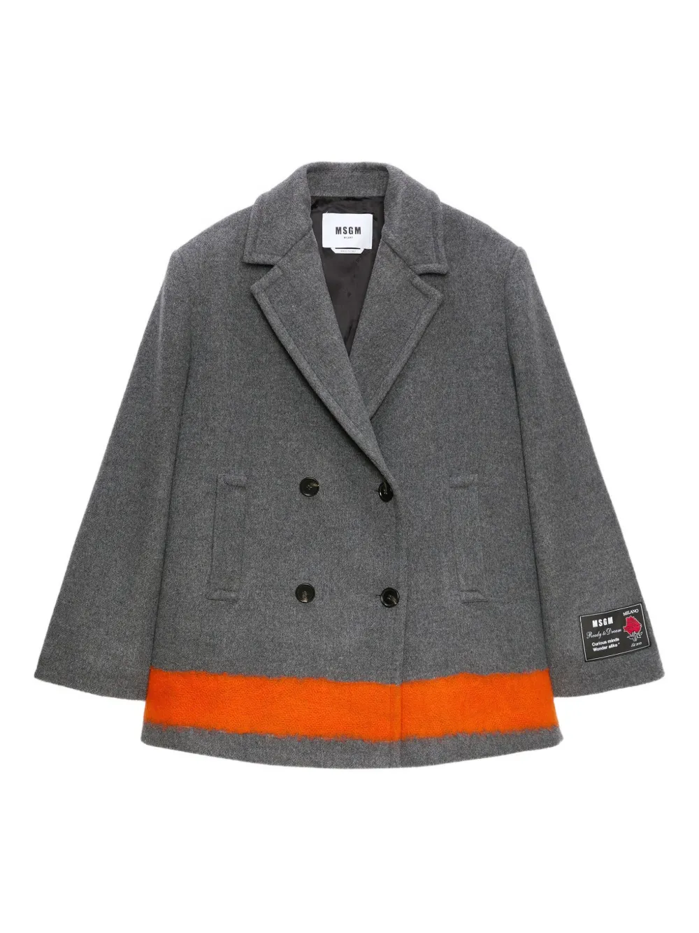 Msgm Contrasting-band Double-breasted Coat In Gray