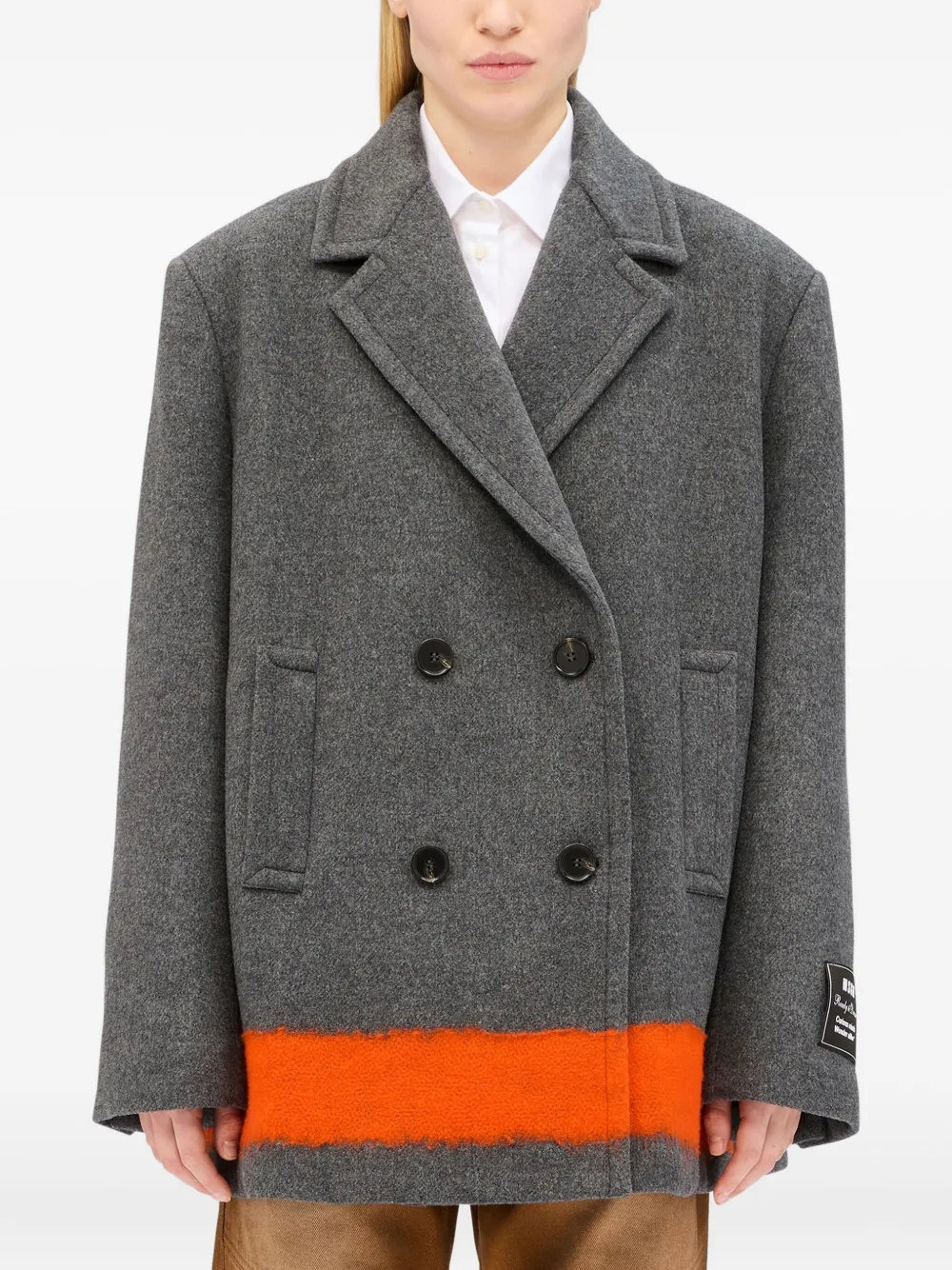 Msgm Contrasting-band Double-breasted Coat In Gray