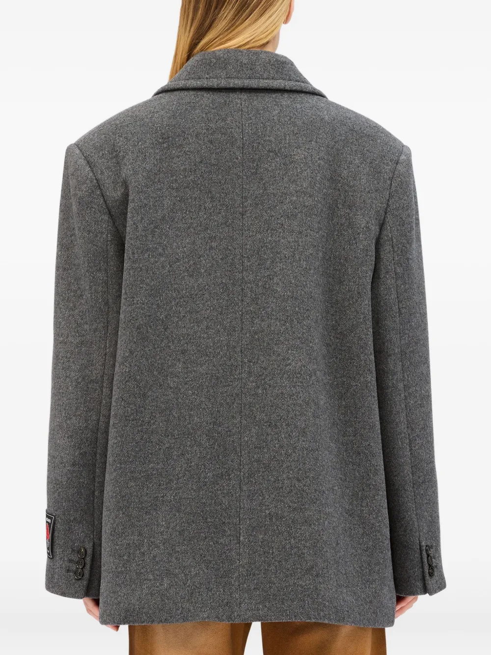 Msgm Contrasting-band Double-breasted Coat In Gray