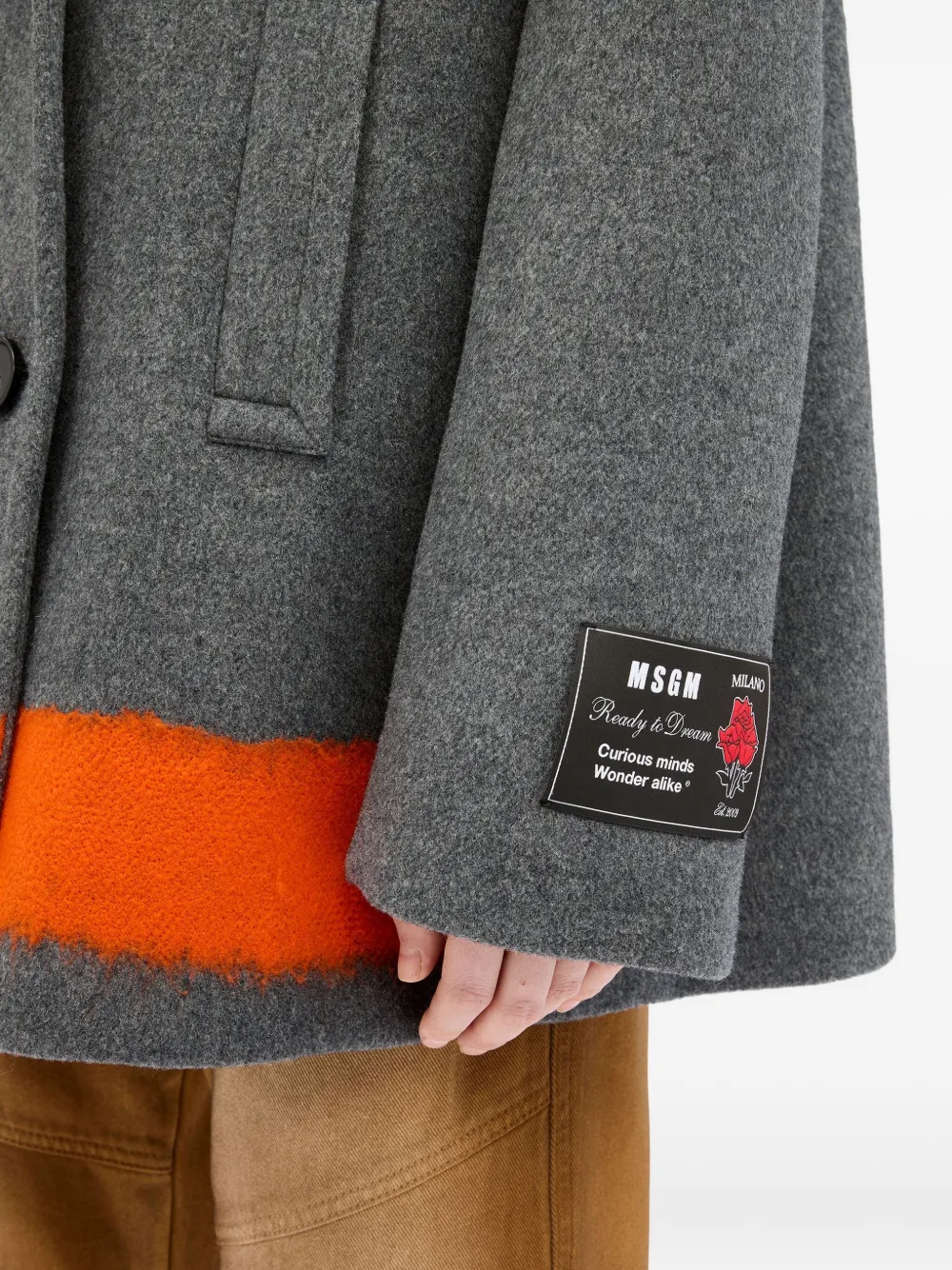 Msgm Contrasting-band Double-breasted Coat In Gray