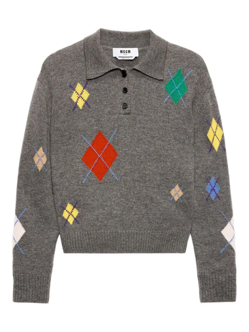 Msgm Argyle Sweater Grey In Gray