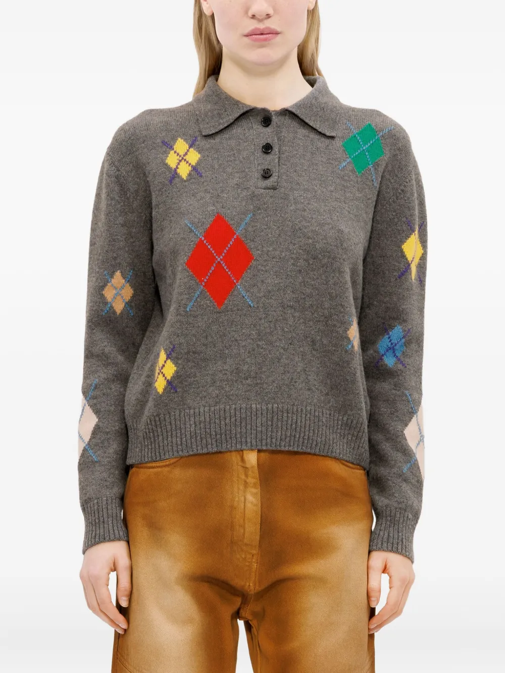 Msgm Argyle Sweater Grey In Gray