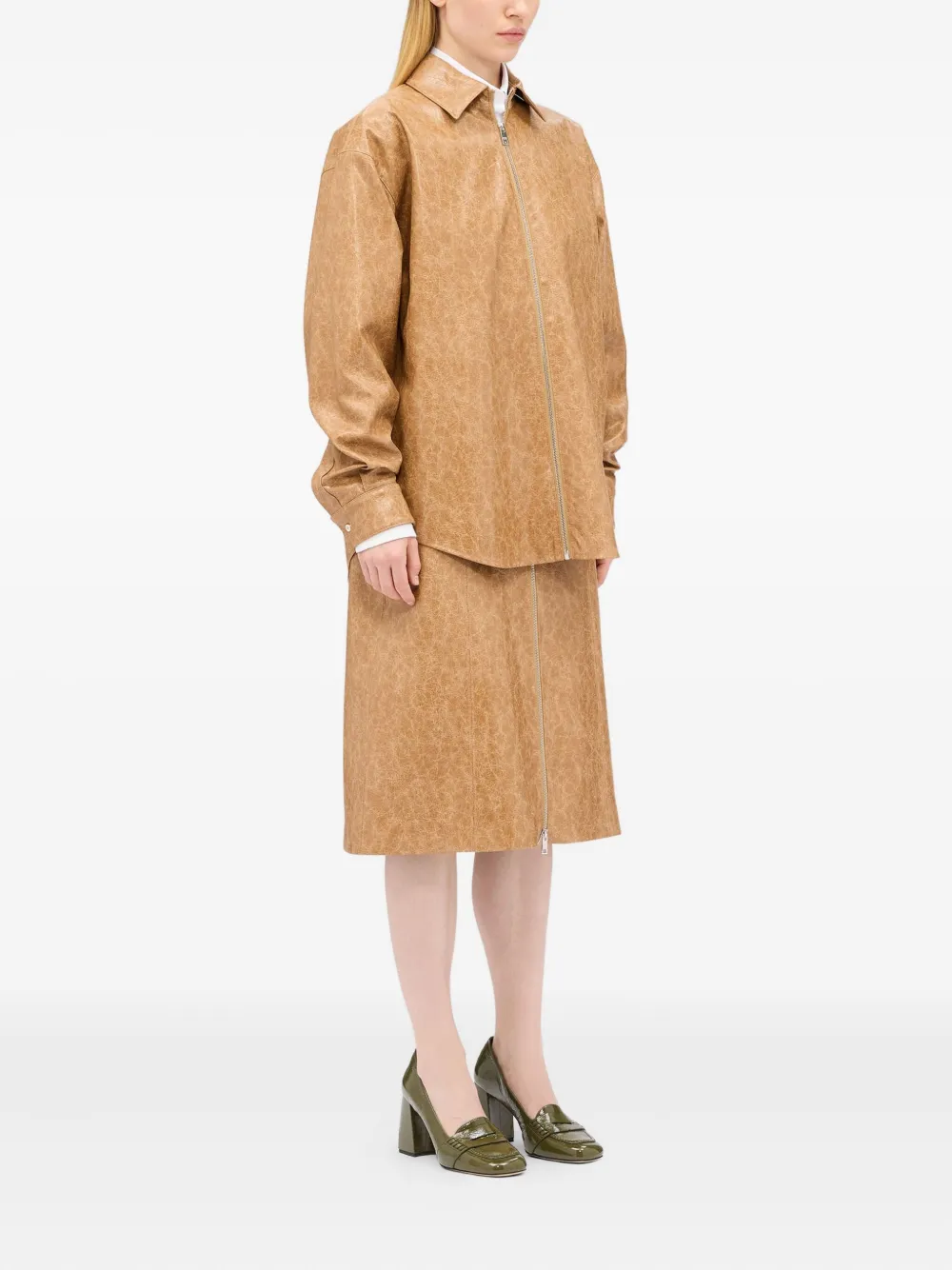 Msgm Zip-front Midi Skirt In Brown