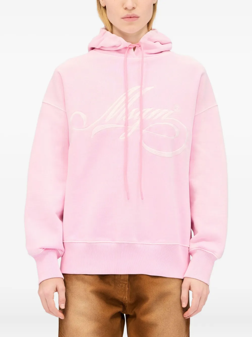 Msgm Logo-embroidered Hoodie In Pink