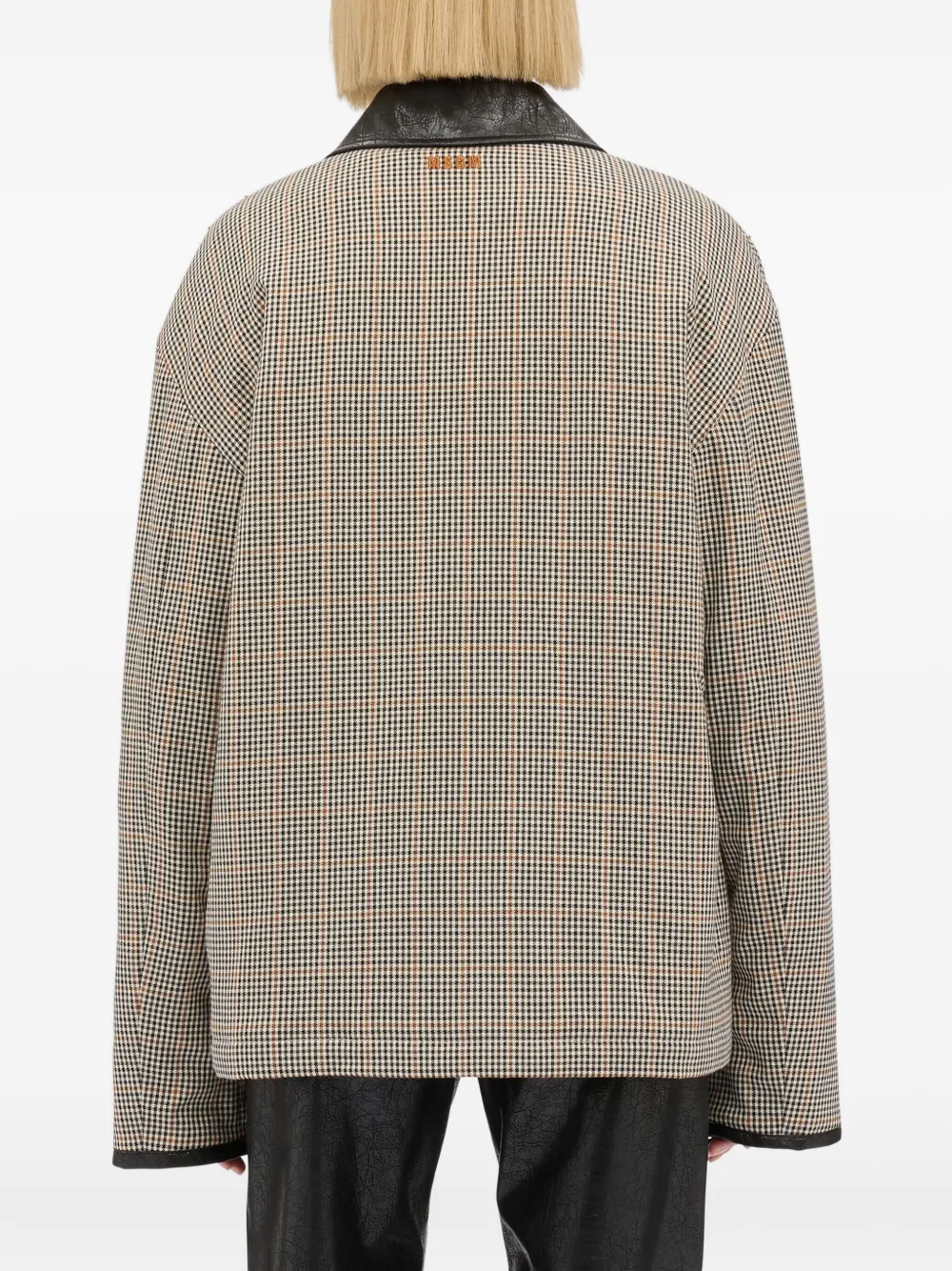 Msgm Check-pattern Collared Coat In Neutral