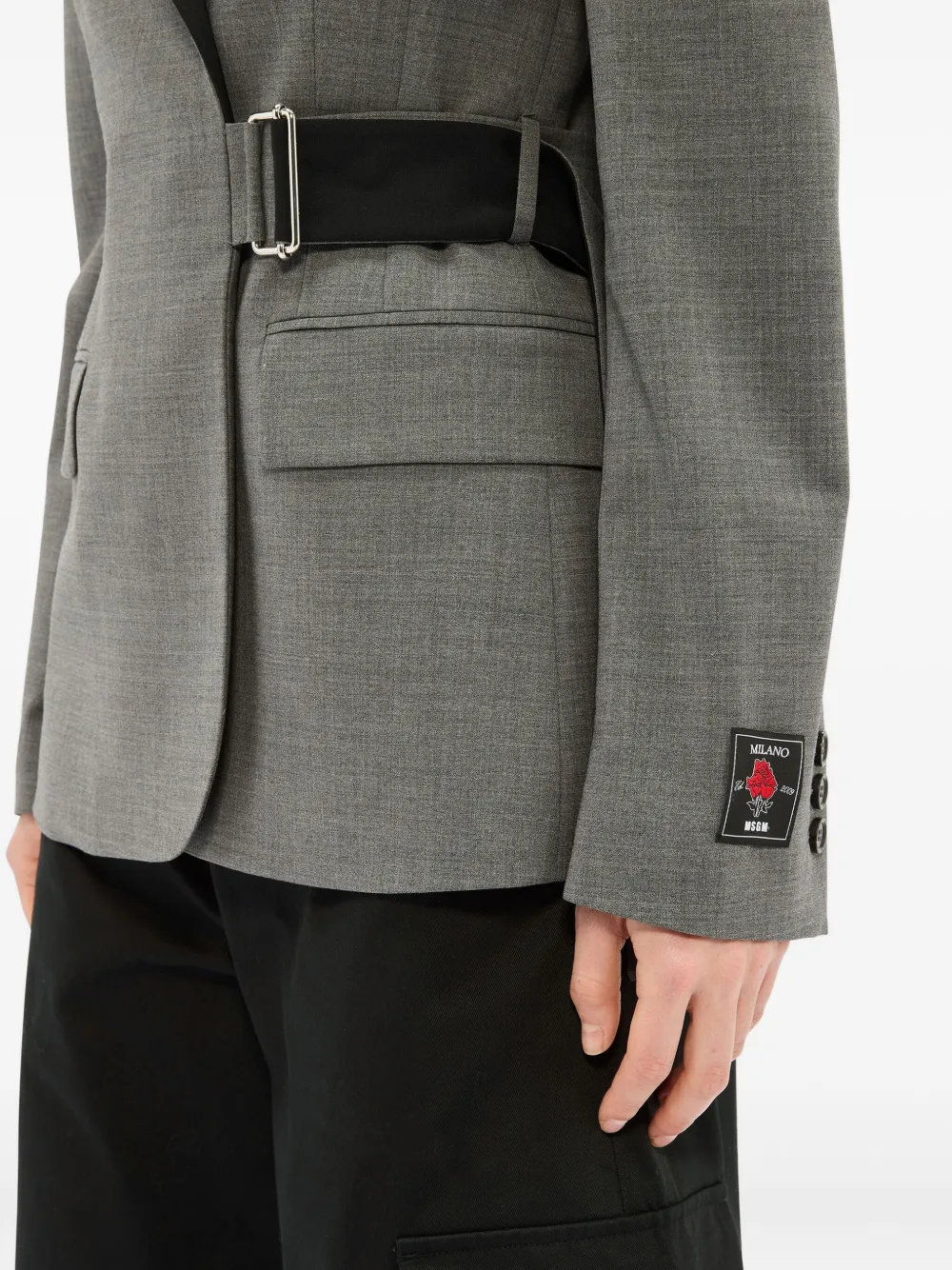 Msgm Virgin Wool Belted Blazer In Gray