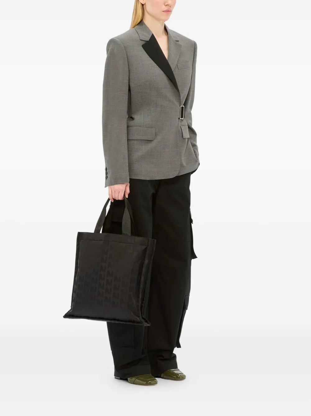 Msgm Virgin Wool Belted Blazer In Gray