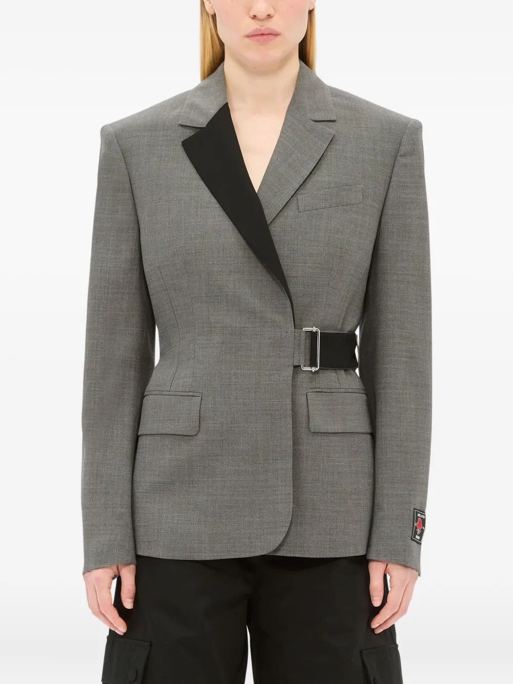 Msgm Virgin Wool Belted Blazer In Gray