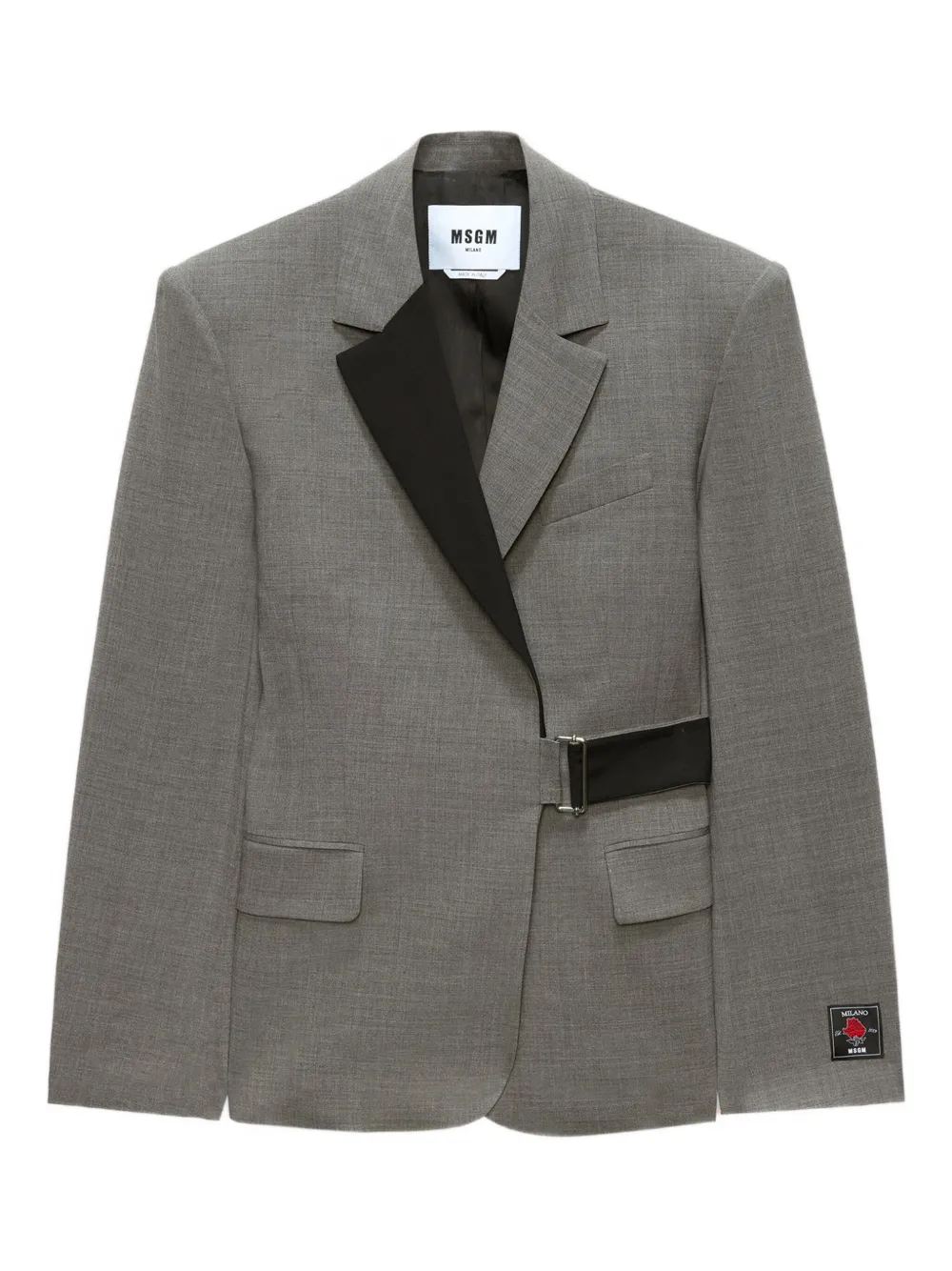 Msgm Virgin Wool Belted Blazer In Gray