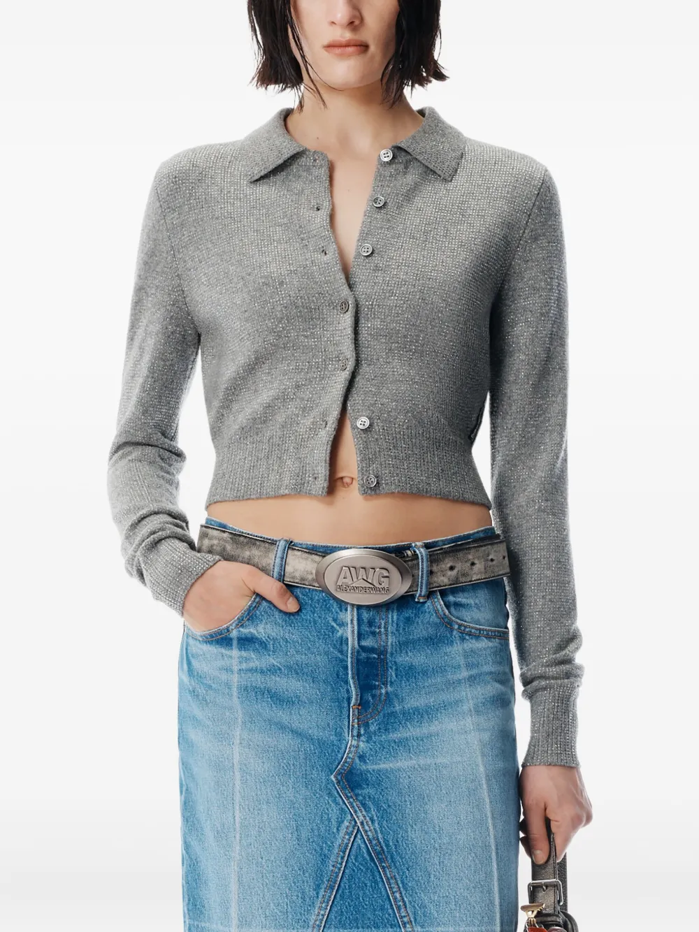 Alexander Wang Embellished Cardigan In Gray