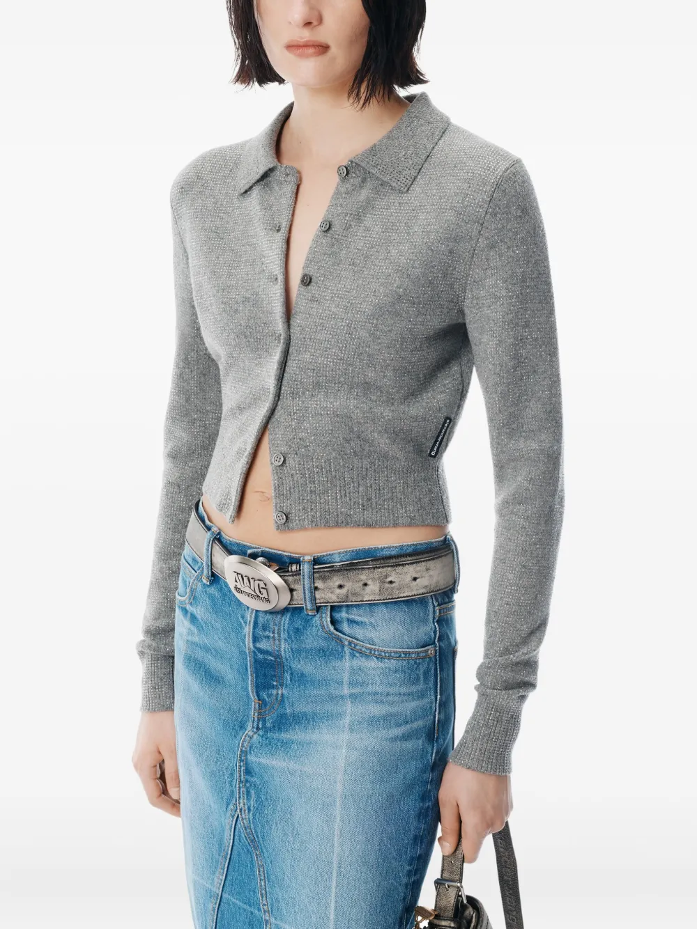 Alexander Wang Embellished Cardigan In Gray