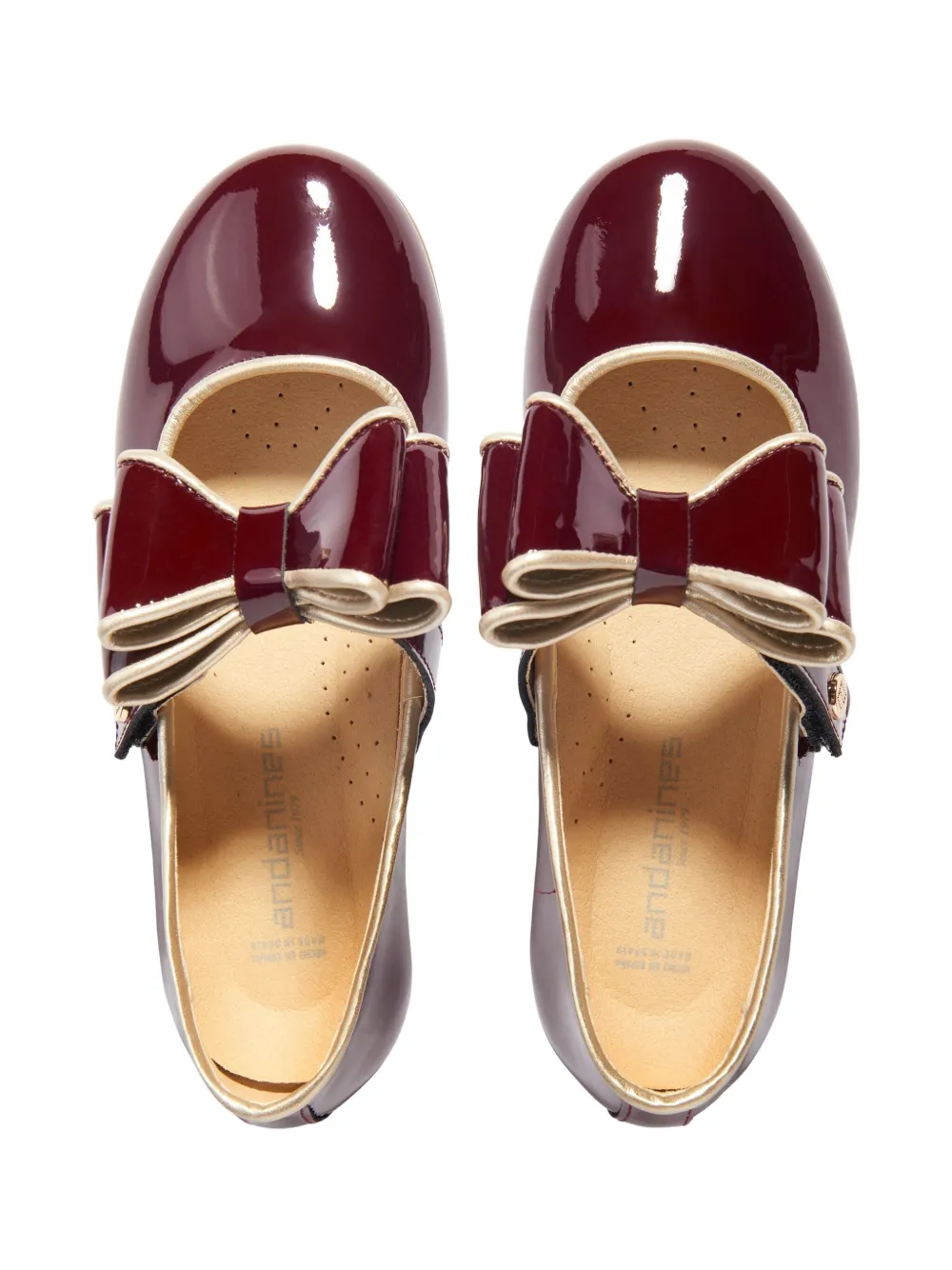 Andanines Girls Leather Mary Jane Bow Shoes In Burgundy