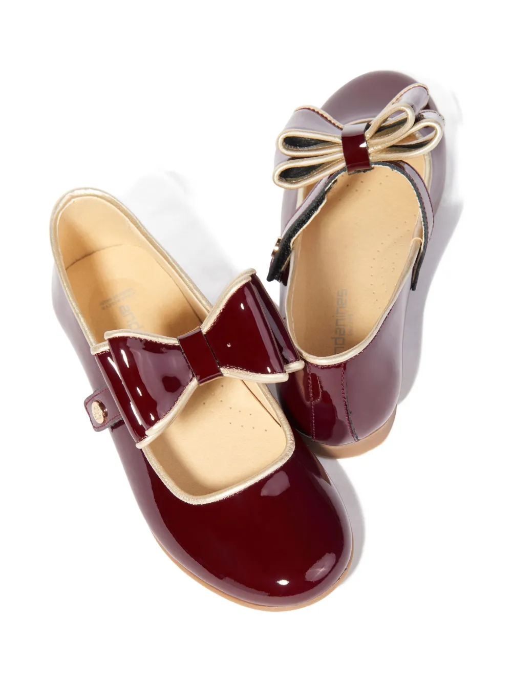 Andanines Girls Leather Mary Jane Bow Shoes In Burgundy