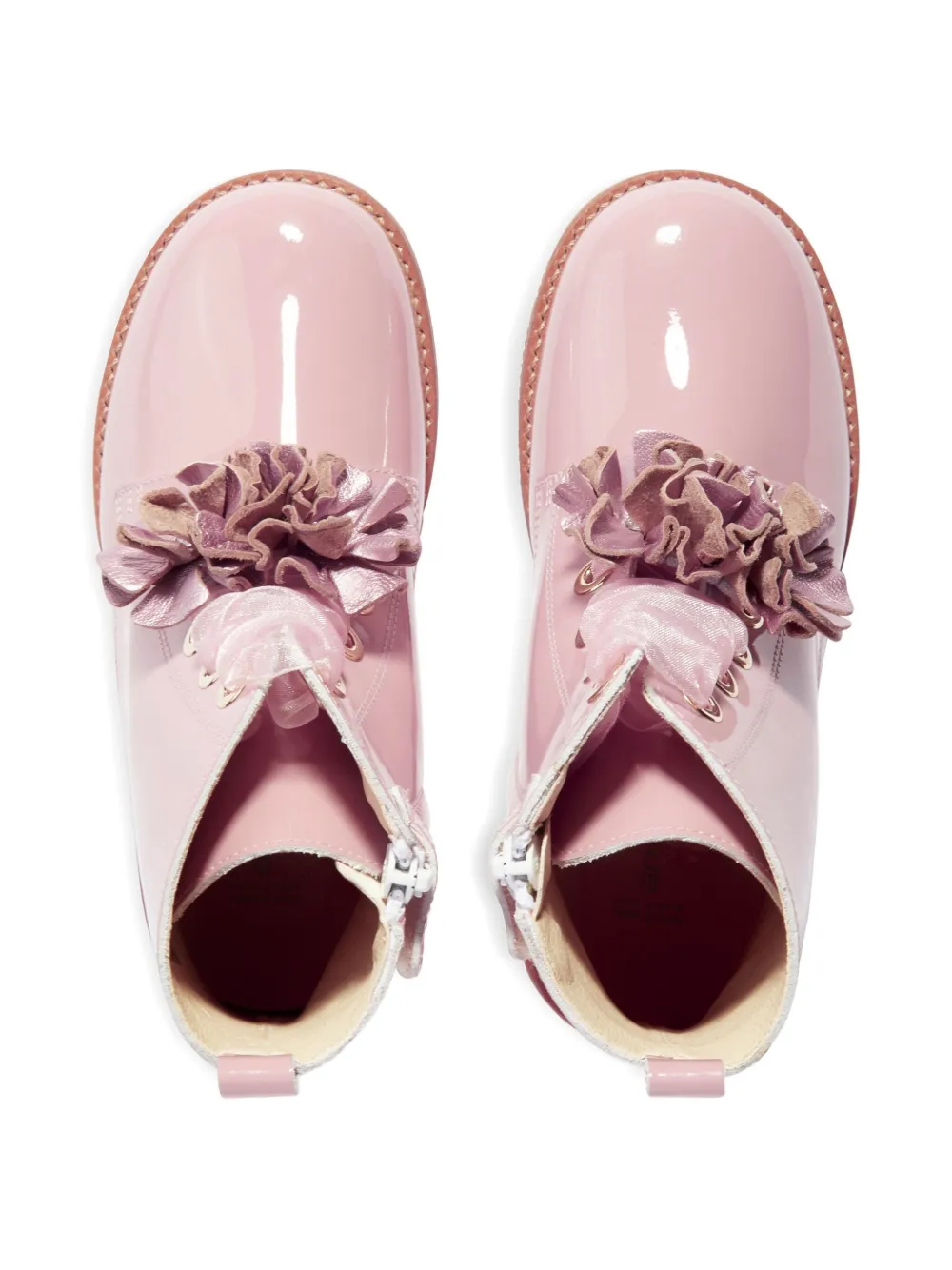 Andanines Ruffled Lace-up Boots In Pink