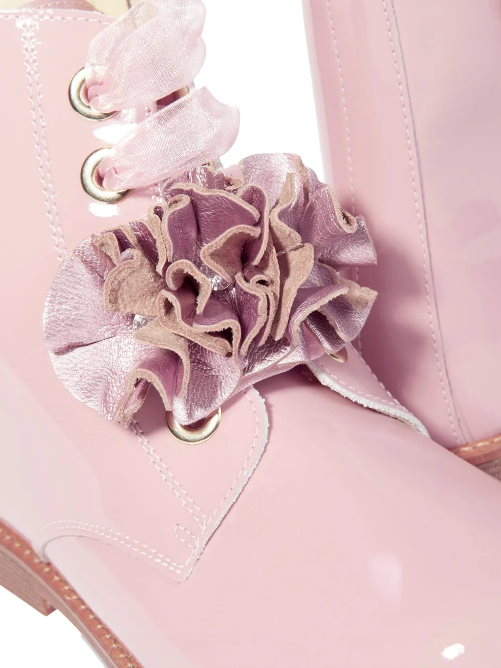 Andanines Ruffled Lace-up Boots In Pink