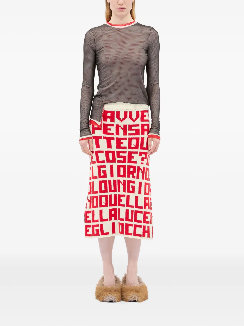 Msgm X Caterina Frongia Jacquard-knit Midi Skirt In Neutral