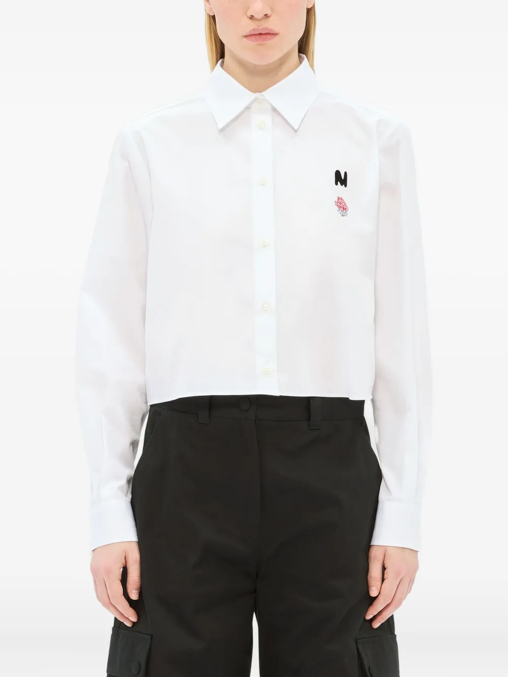 Msgm Logo-print Cropped Shirt In White