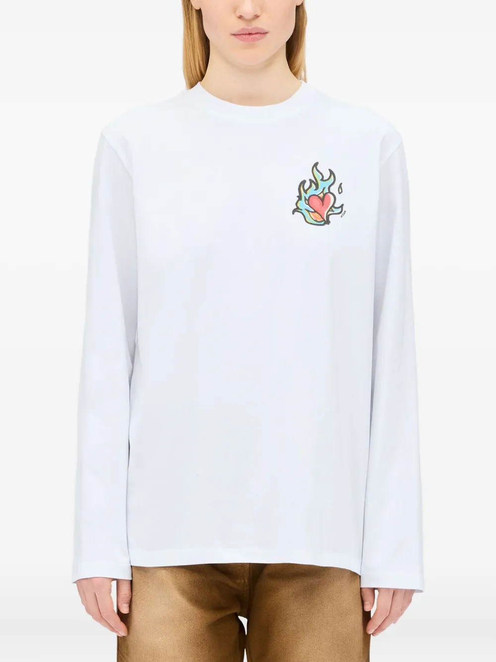 Msgm Heart-print Long-sleeve T-shirt In White
