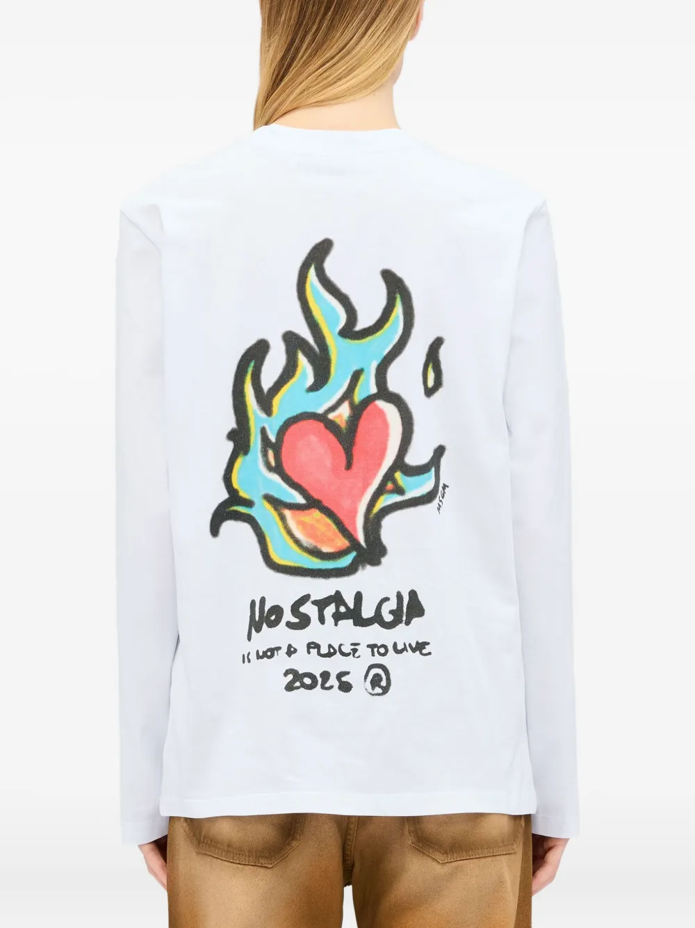 Msgm Heart-print Long-sleeve T-shirt In White