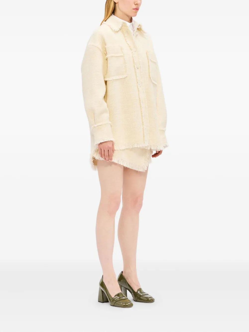 Msgm Wrap Design Shorts With Button Accent And Fringe In White