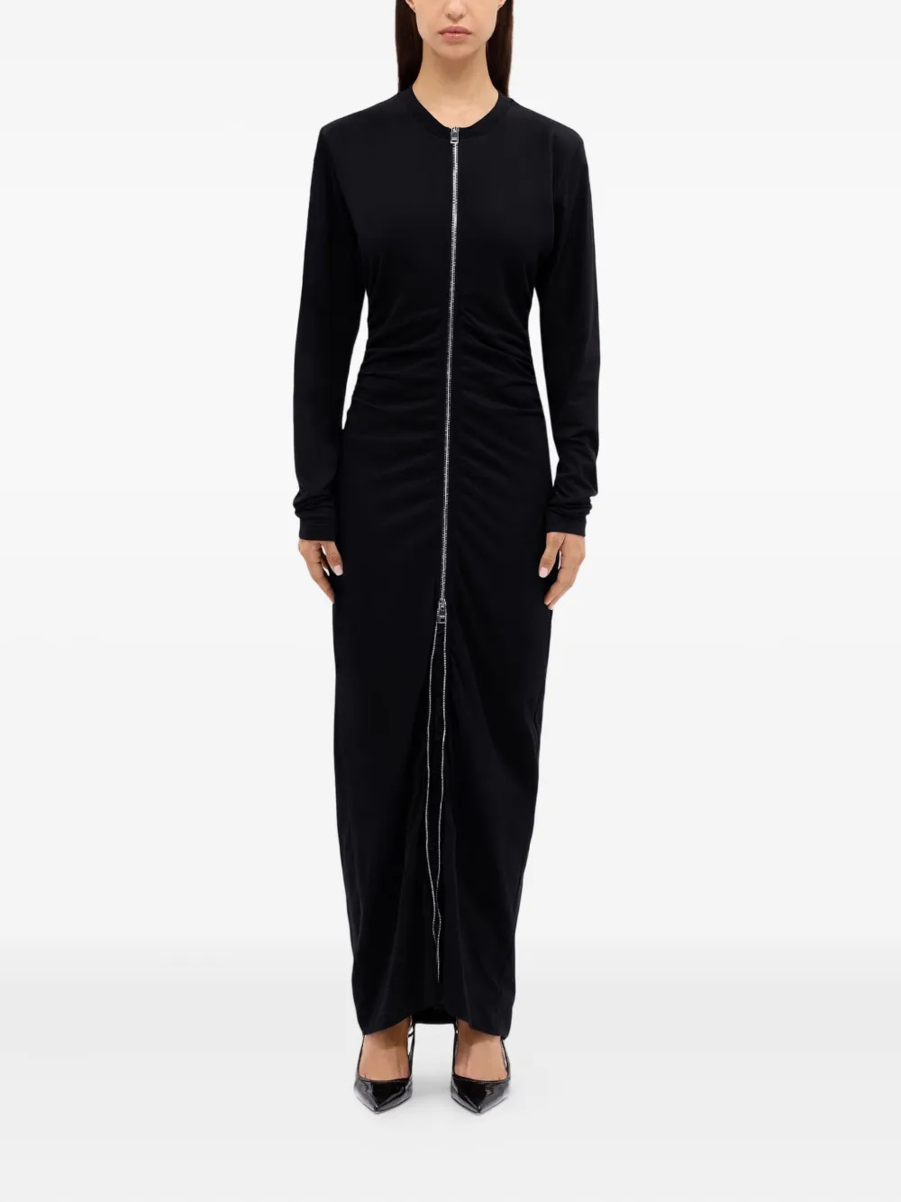 MSGM zip-front gathered maxi dress - Zwart