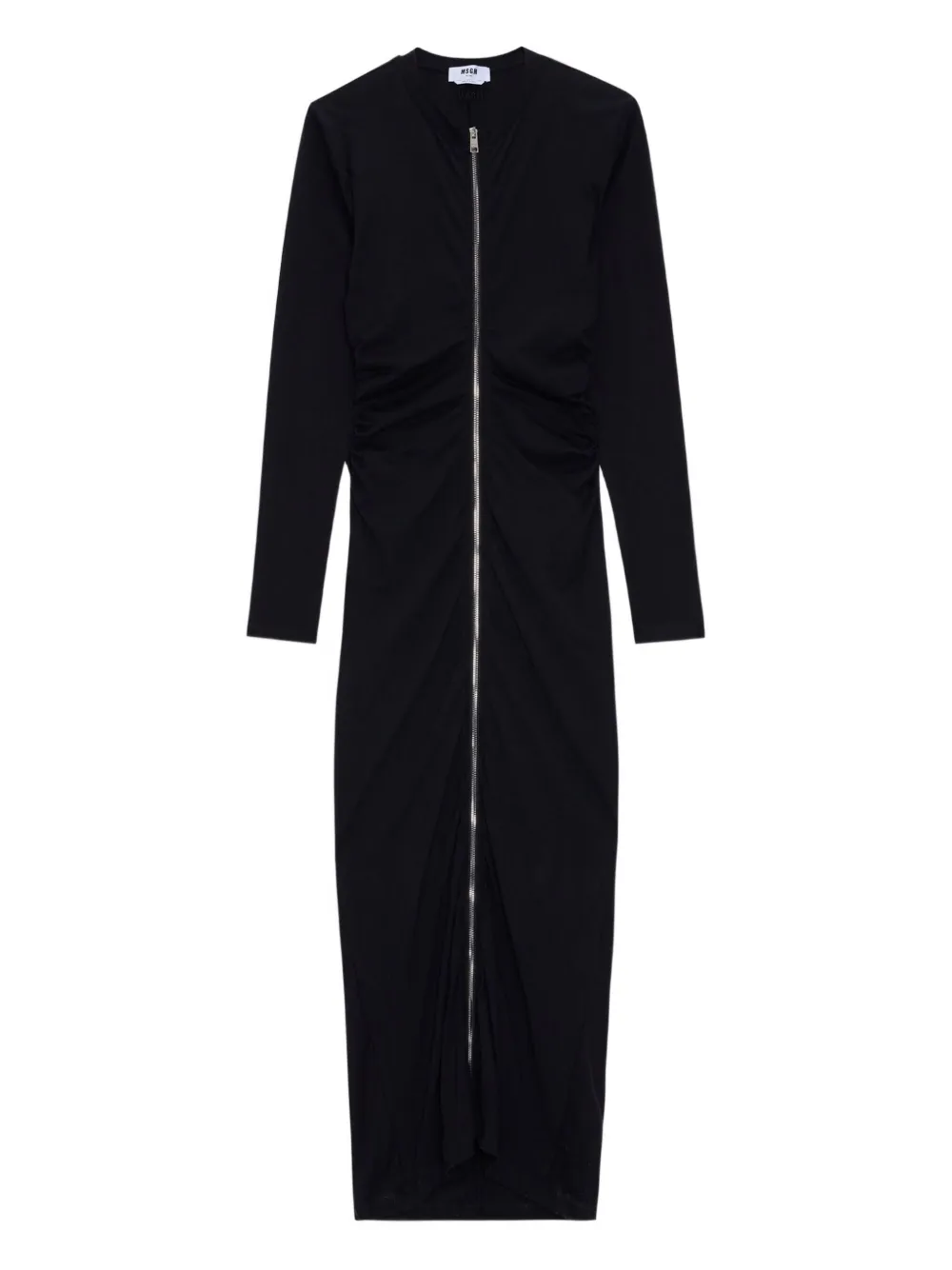 MSGM zip-front gathered maxi dress - ブラック MSGM zip-front gathered maxi dress - ブラック