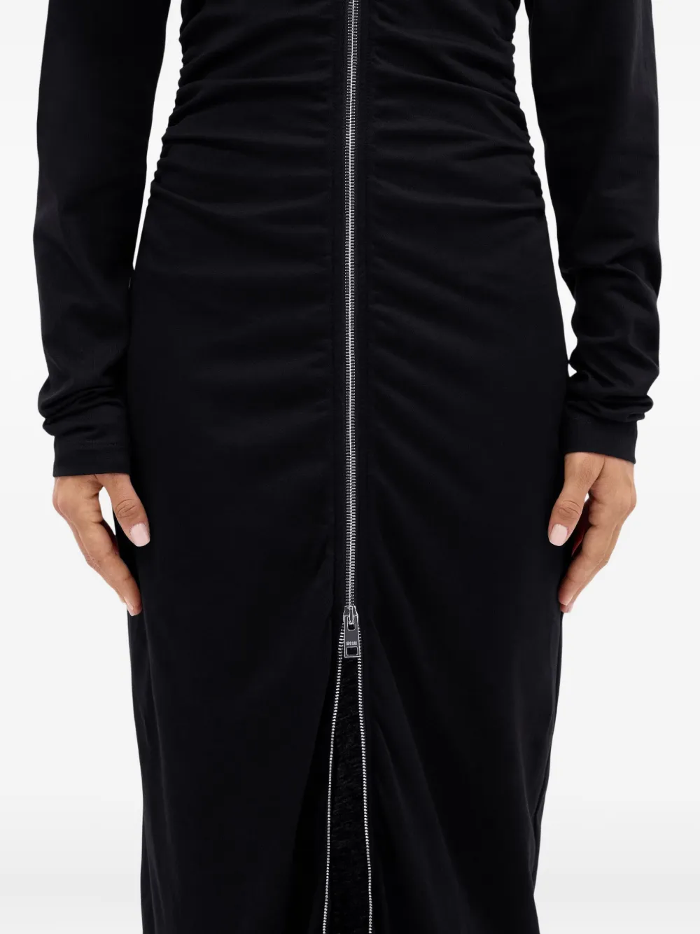Msgm Zip-front Gathered Maxi Dress In Black