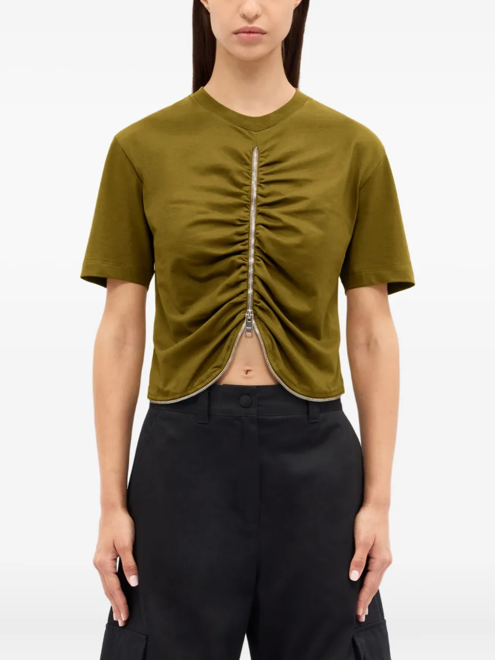 Msgm Zip-detail T-shirt In Brown