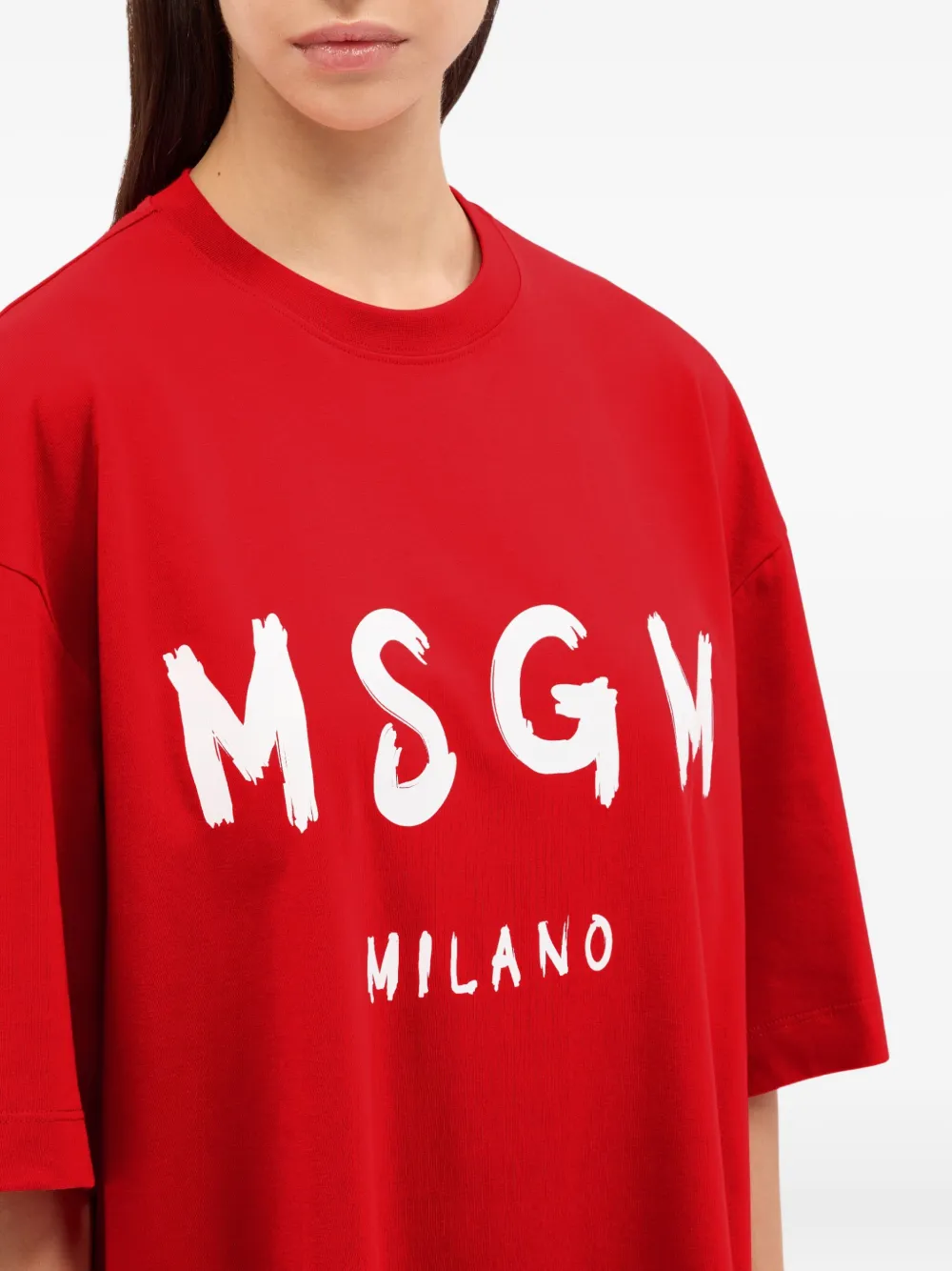 Msgm Short-sleeve Crew-neck T-shirt Dress In Red