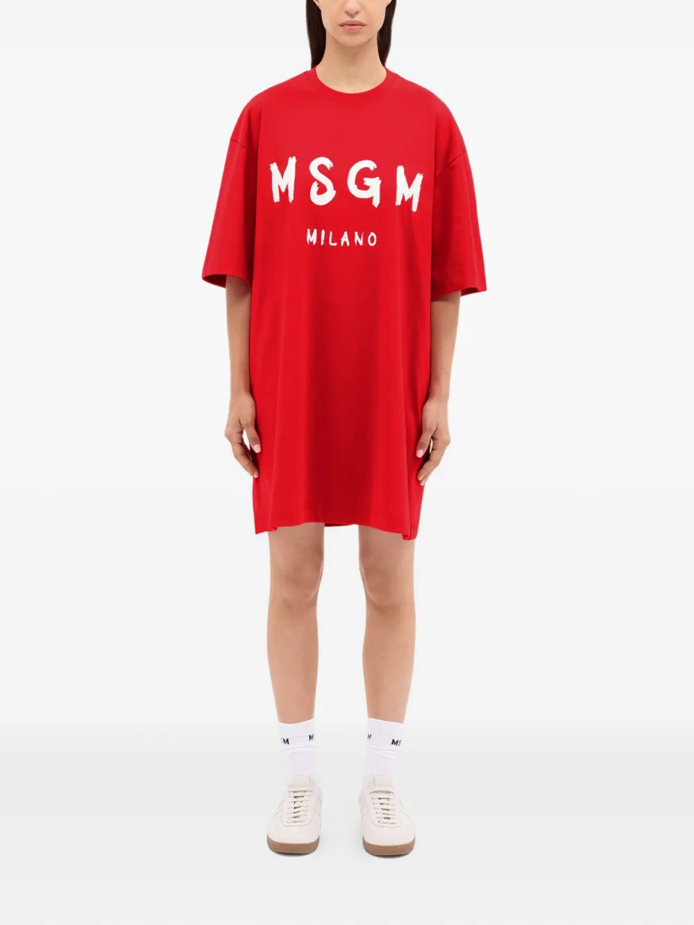 Msgm Short-sleeve Crew-neck T-shirt Dress In Red