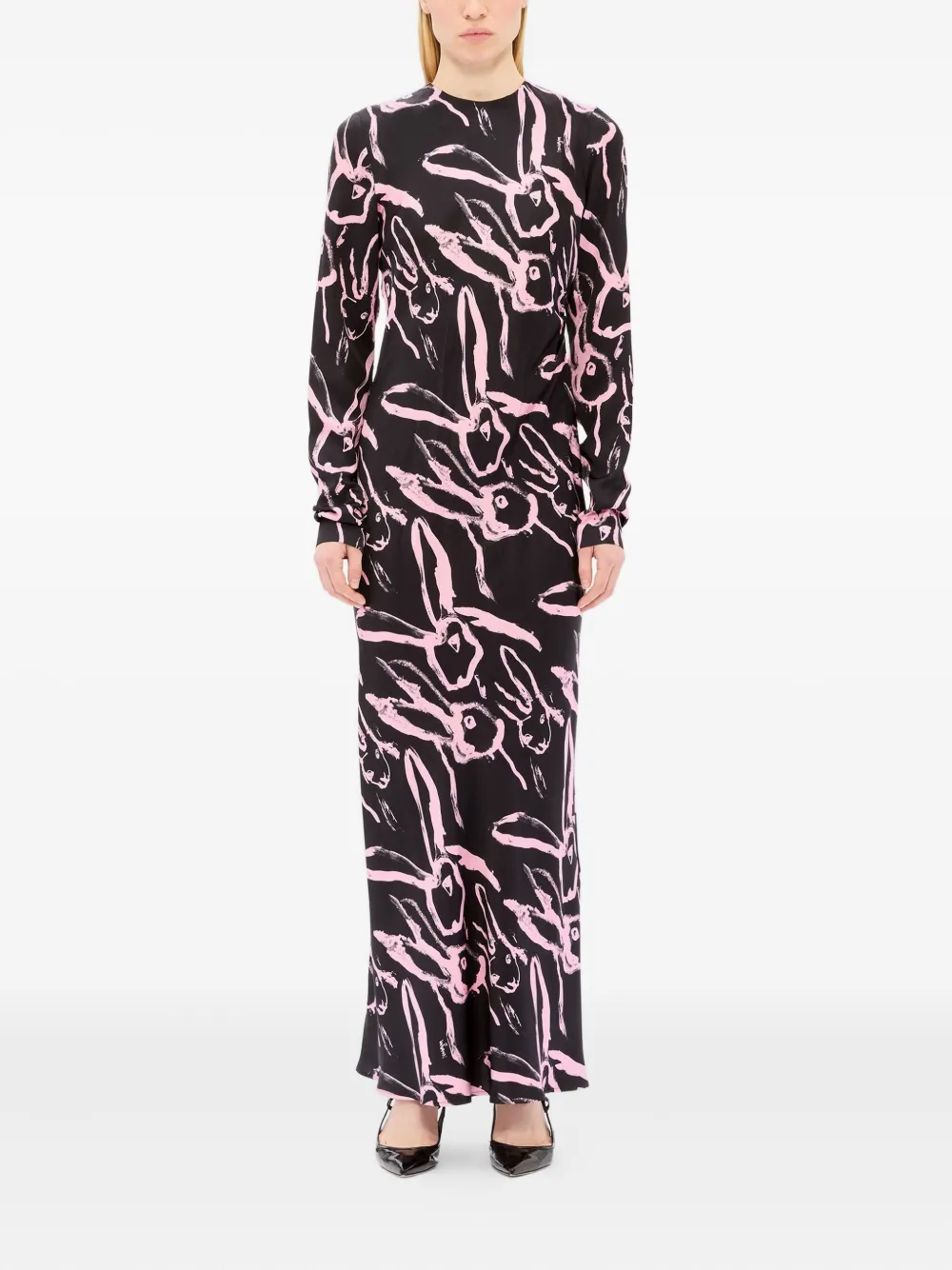 MSGM Jurk met lange mouwen en konijnprint - Zwart