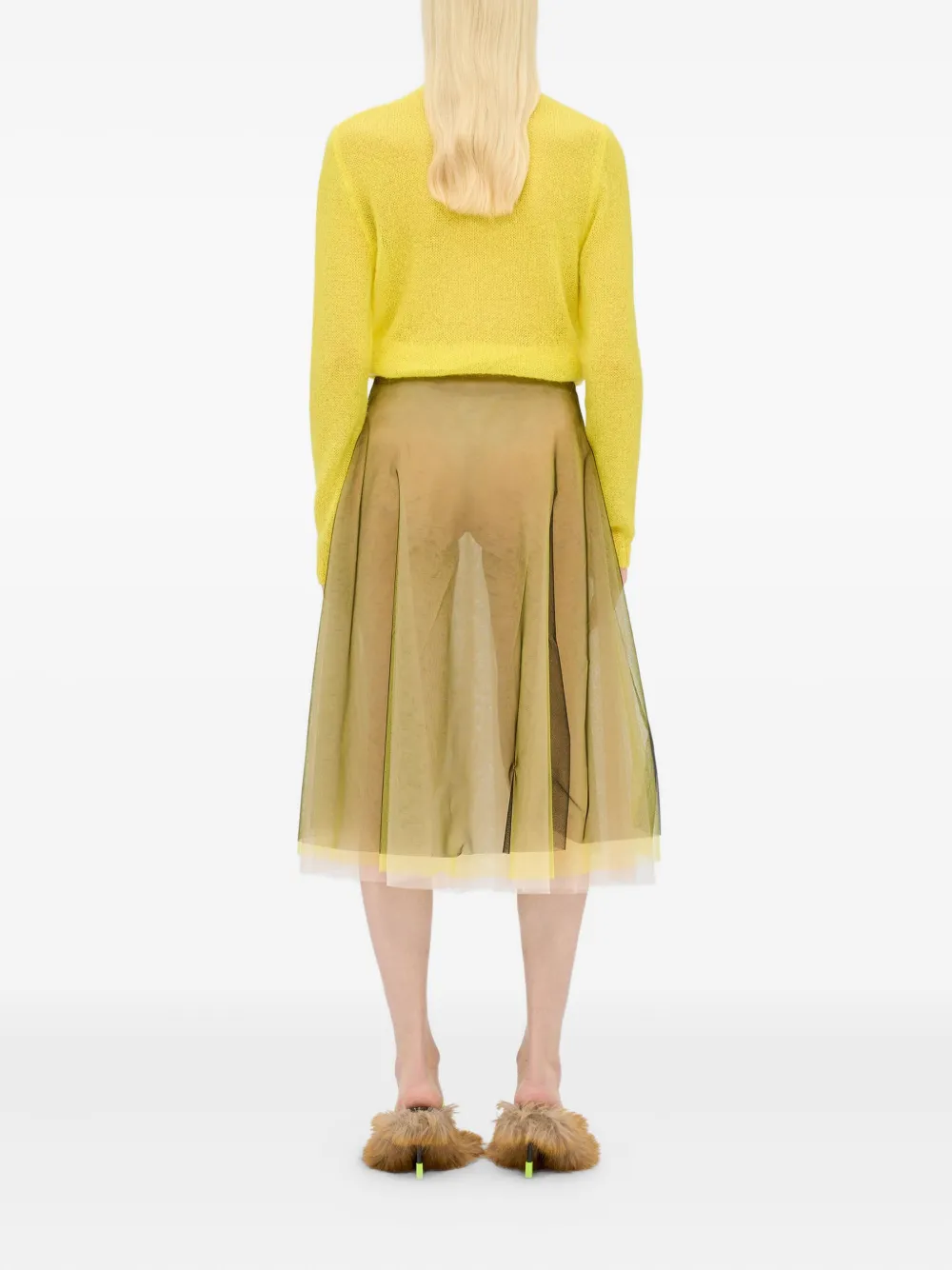 Msgm Layered Tulle Midi Skirt In Yellow