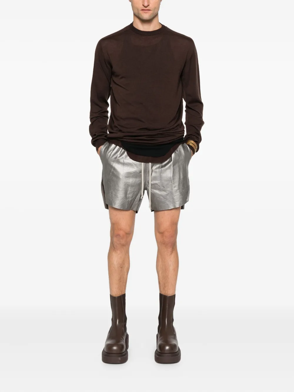 Rick Owens Leren shorts met trekkoord Grijs