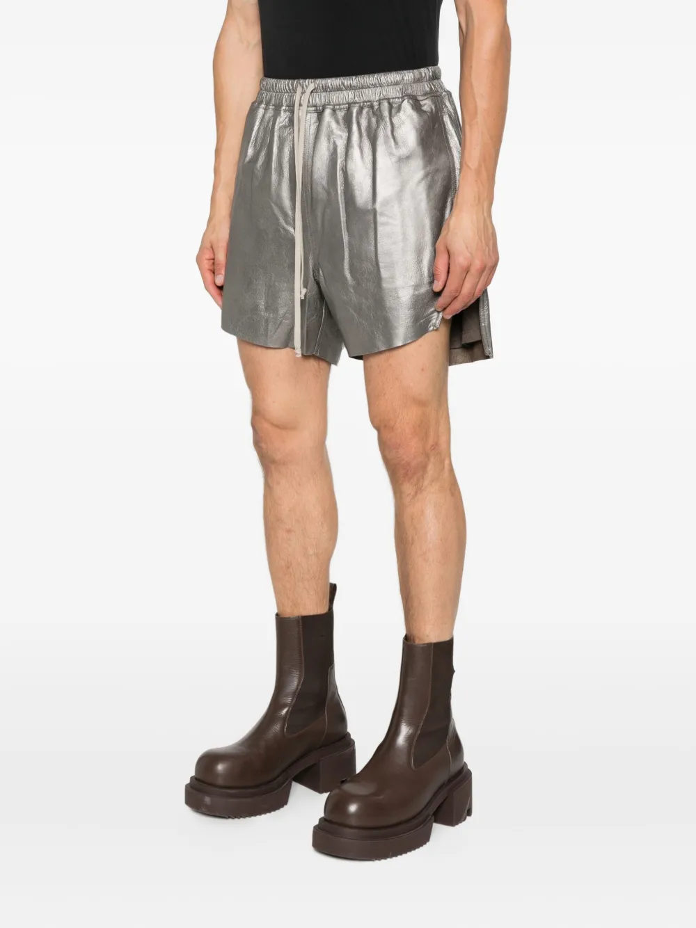 Rick Owens Leren shorts met trekkoord Grijs