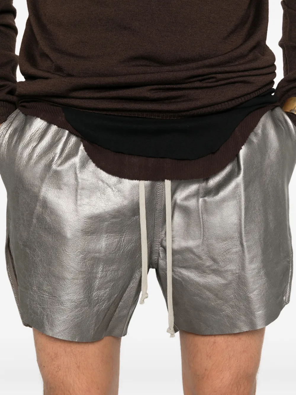 Rick Owens Leren shorts met trekkoord Grijs