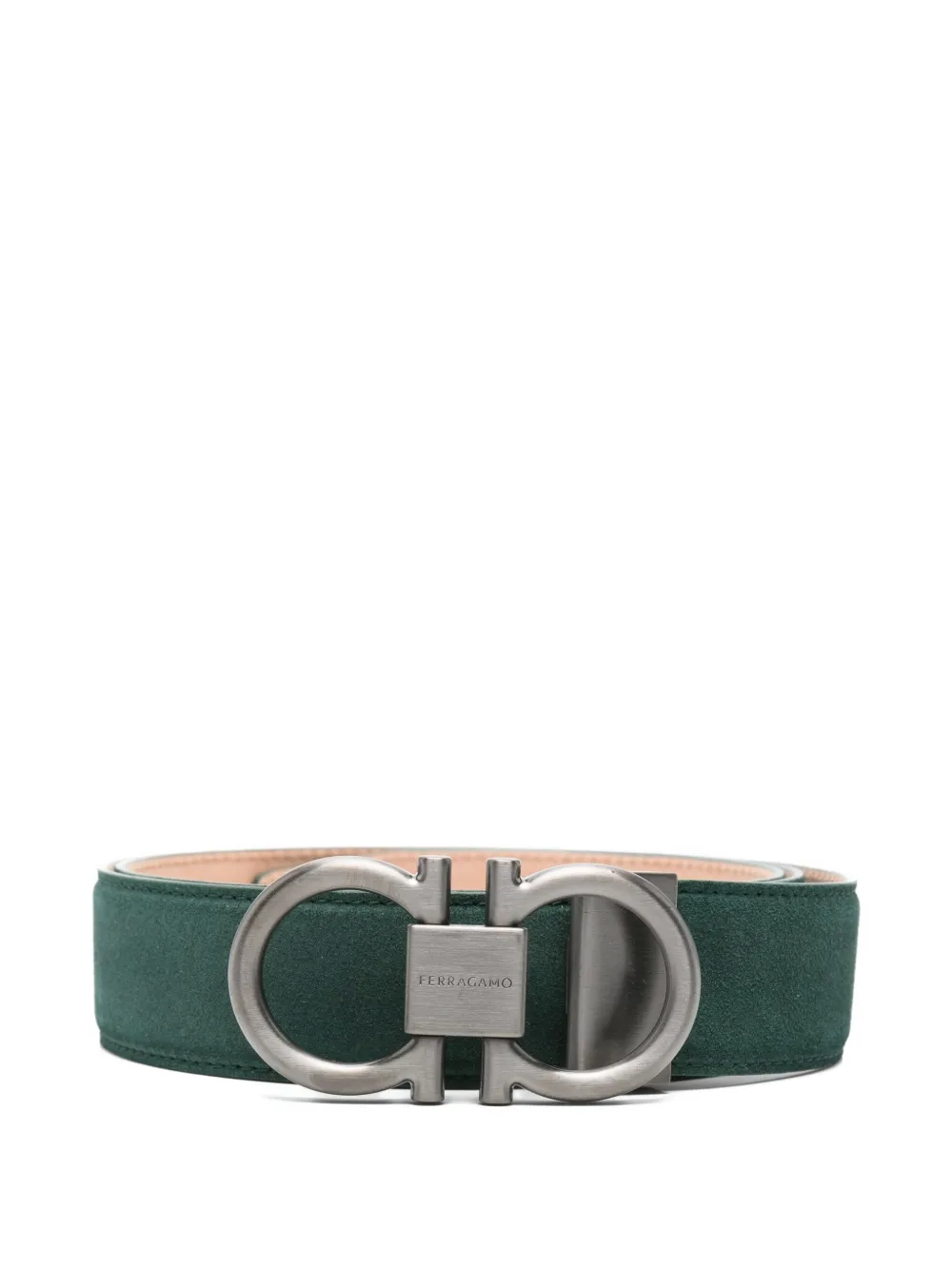 Ferragamo Gancini Buckle Suede Belt In Green