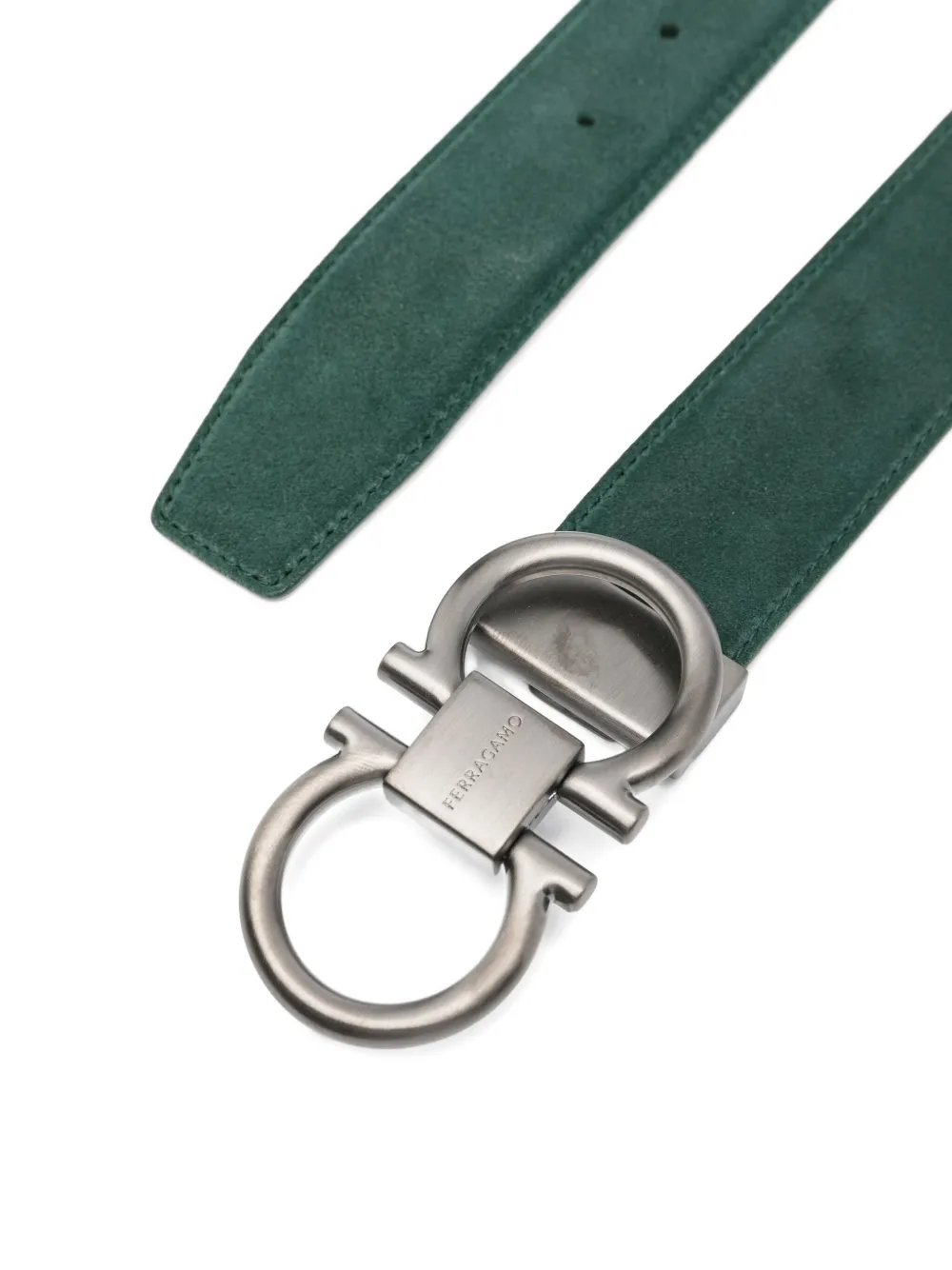 Ferragamo Gancini Buckle Suede Belt In Green