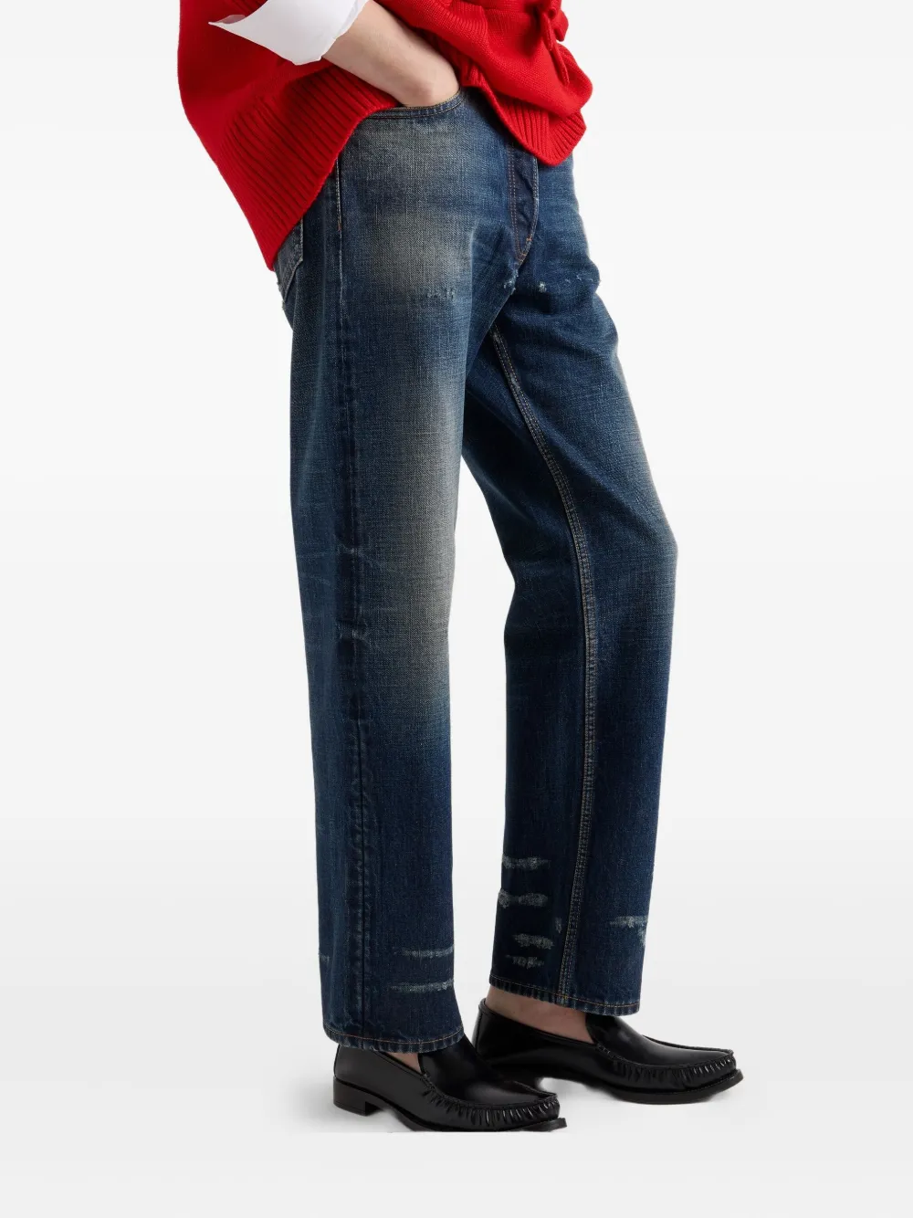 Prada Five Pocket Trousers With Distressed Faded Effect In Blue