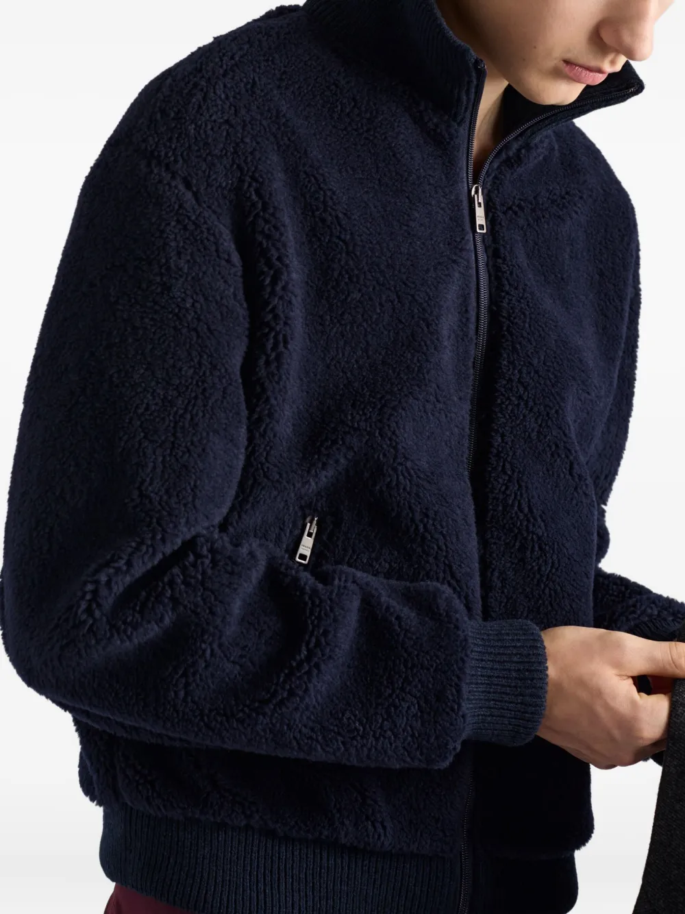 Prada Fleece jack met geribbelde kraag Blauw