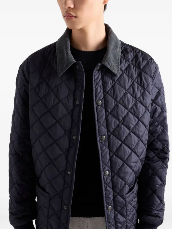 Prada Quilted corduroy-collar Jacket | Blue | FARFETCH