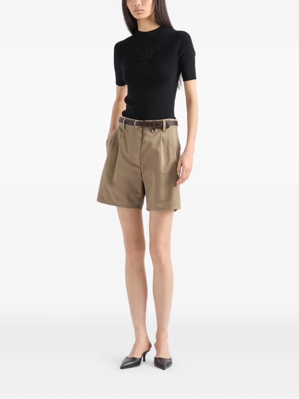 Prada ribbed cotton sweater Zwart