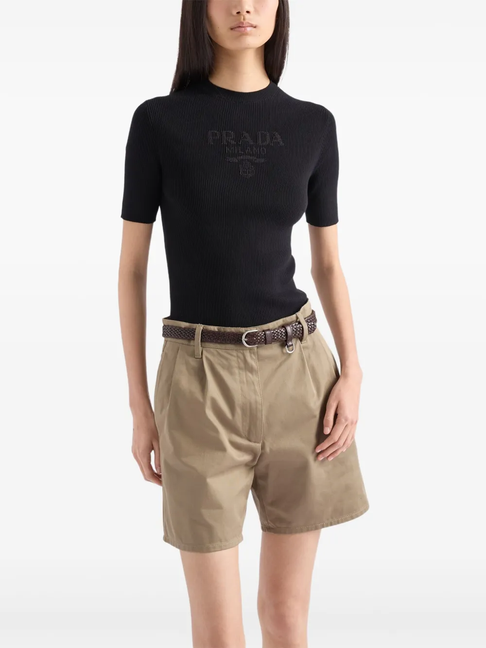 Prada ribbed cotton sweater Zwart