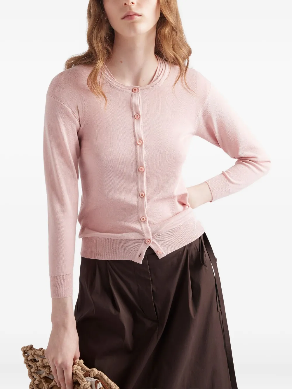 Prada ribbed button-fastening cardigan Roze
