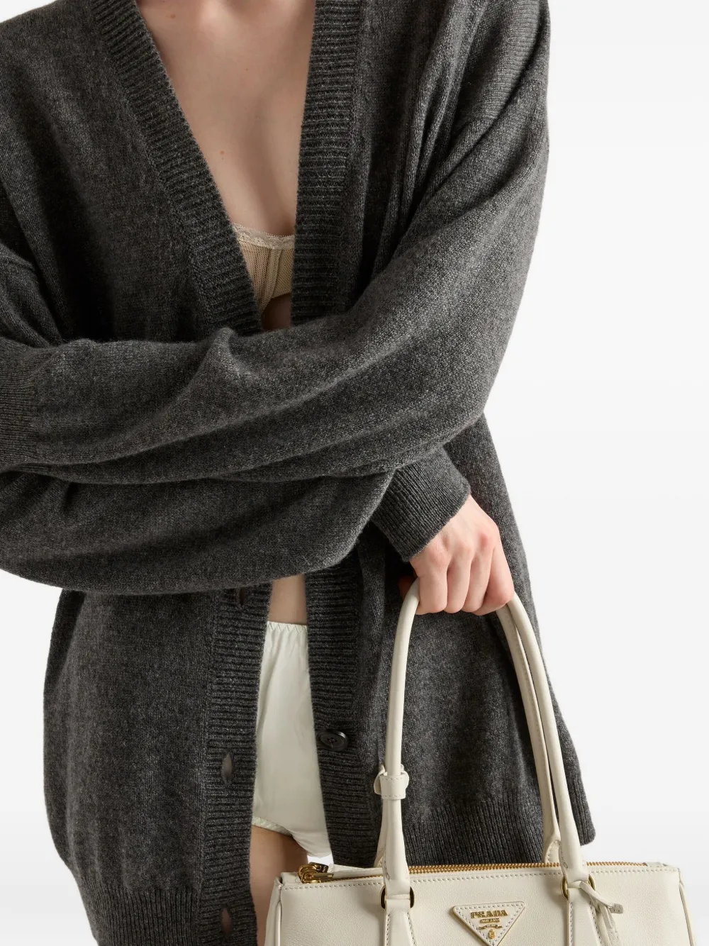 Prada ribbed cashmere cardigan Grijs