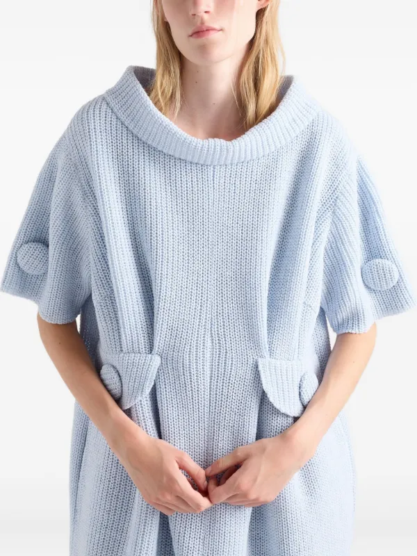 Prada Moulin Wool Knit Dress, Woman, Blue/natural, Size 36