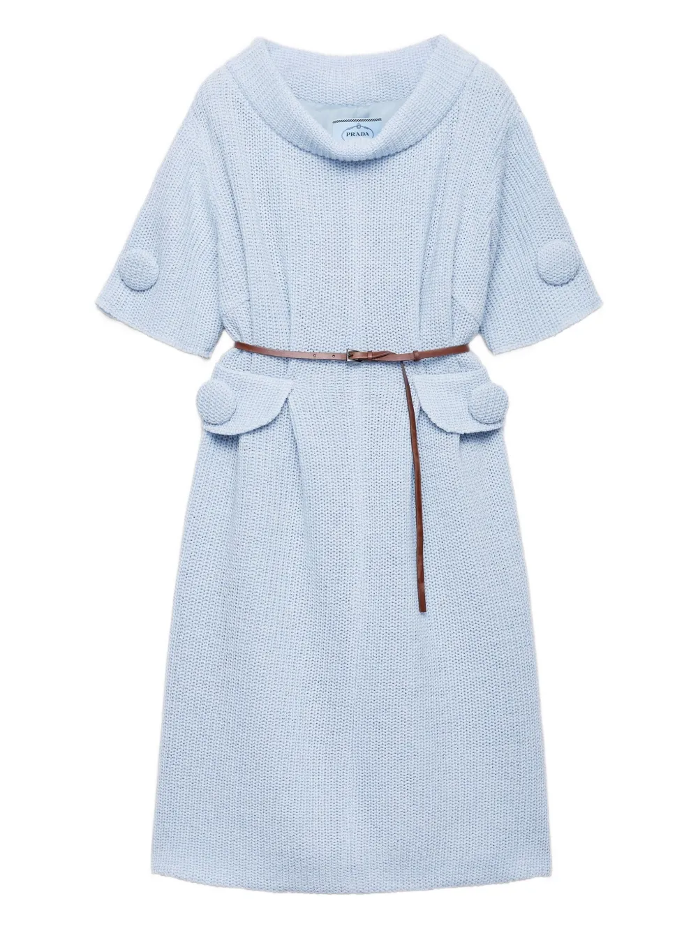 Prada Abito midi in lana con filato mouliné - Blu